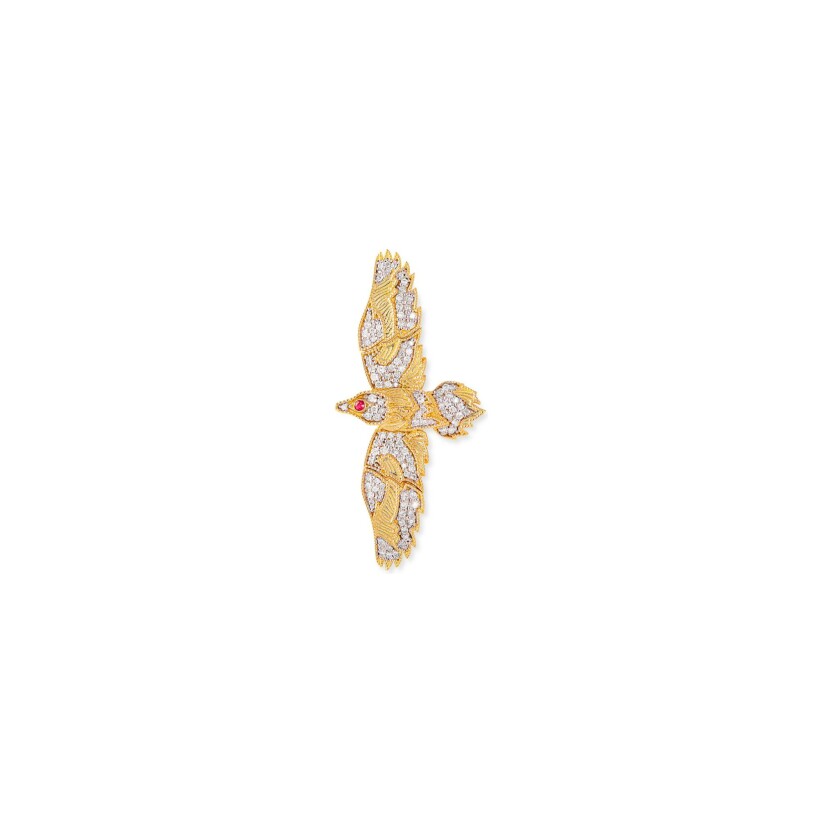 Mono boucle d'oreille Maria Battaglia Aria L'altore en or jaune, diamants et rubis