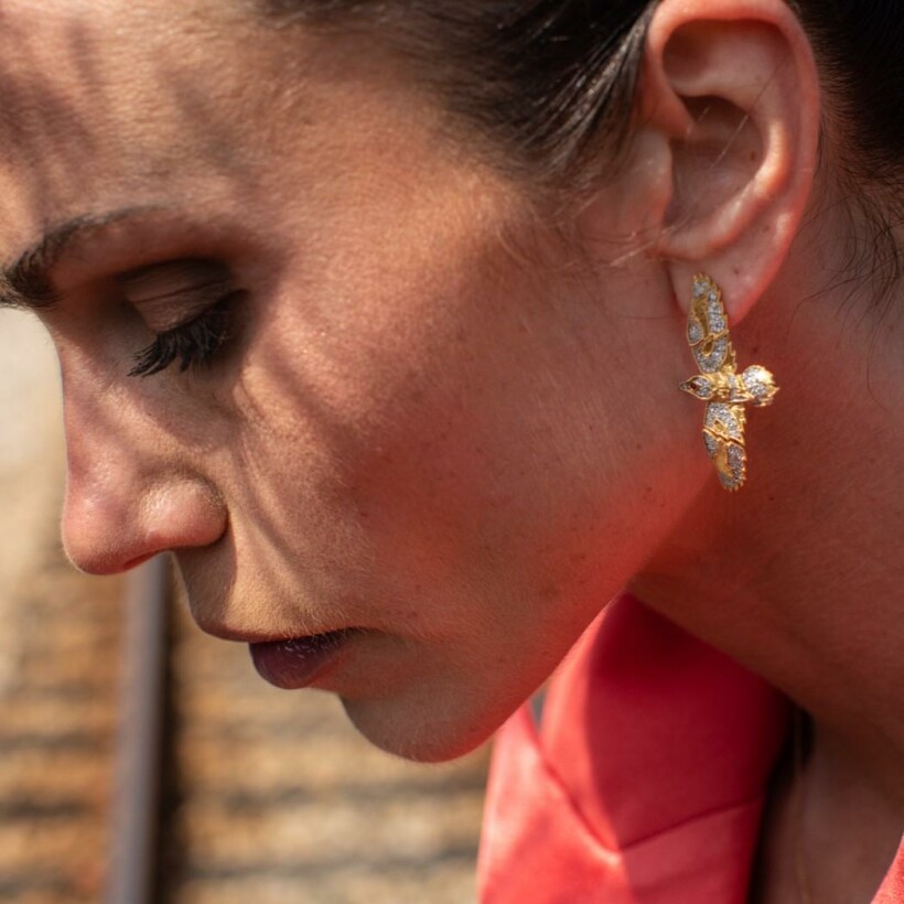 Maria Battaglia Aria L'altore single earring, yellow gold, diamonds and ruby