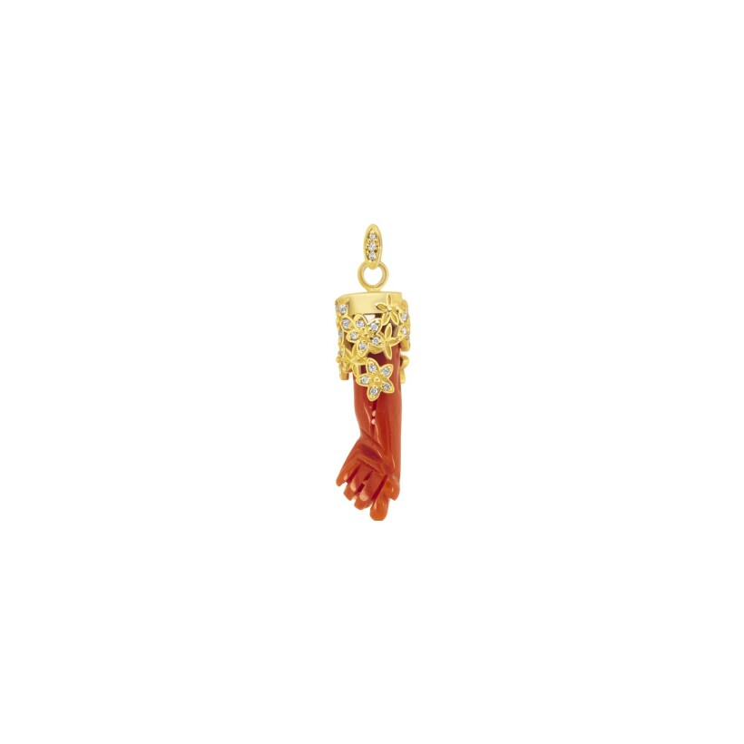 Maria Battaglia Acqua Fleurs pendant, yellow gold, coral and diamonds