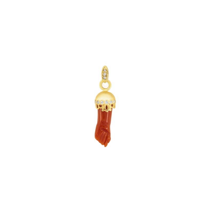 Pendentif Maria Battaglia Acqua Dôme en or jaune, corail et diamants