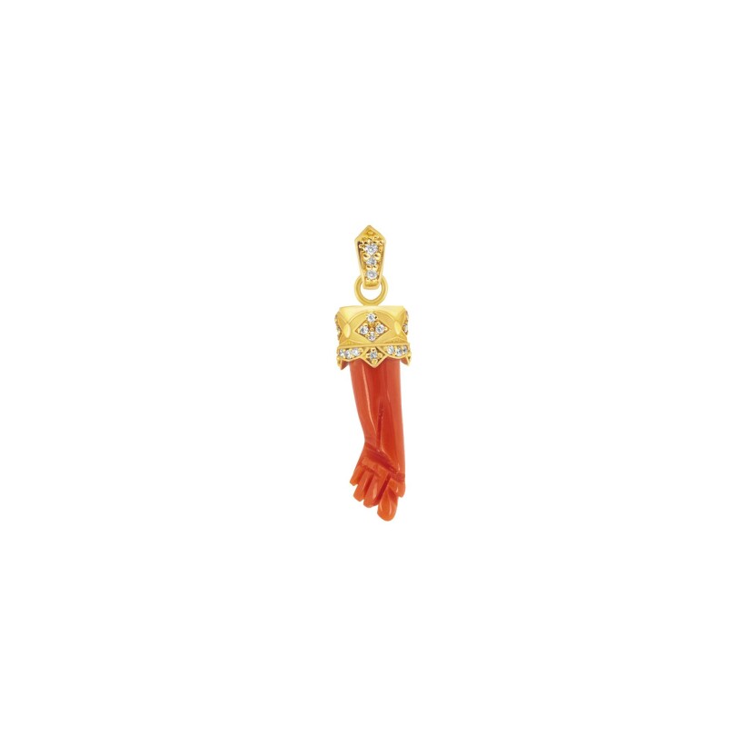 Maria Battaglia Acqua Art déco pendant, yellow gold, coral and diamonds