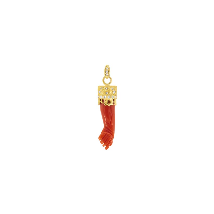 Maria Battaglia Acqua Carré pendant, yellow gold, coral and diamonds