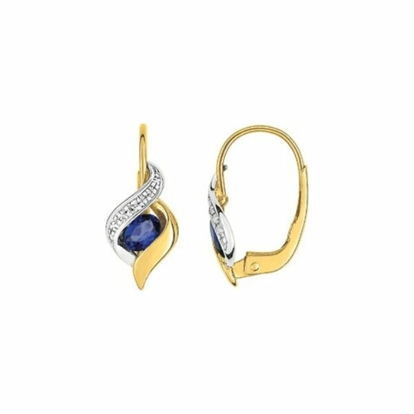 Boucles d'oreilles en or jaune et saphirs, diamants de 0.01ct
