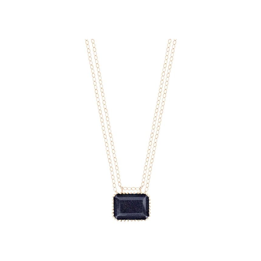 Collier Ginette Jumbo NY Midnight en or rose et pierre de sable bleu