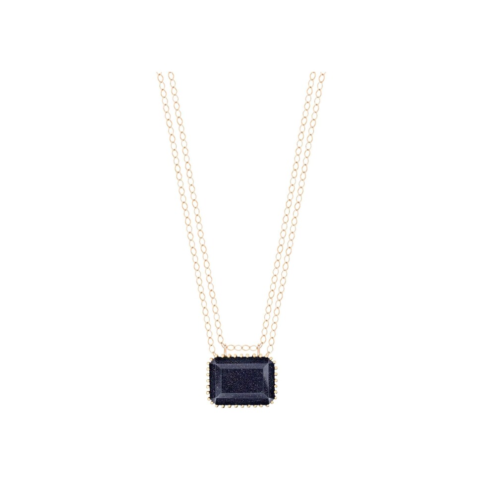 Collier Ginette Jumbo NY Midnight en or rose et pierre de sable bleu