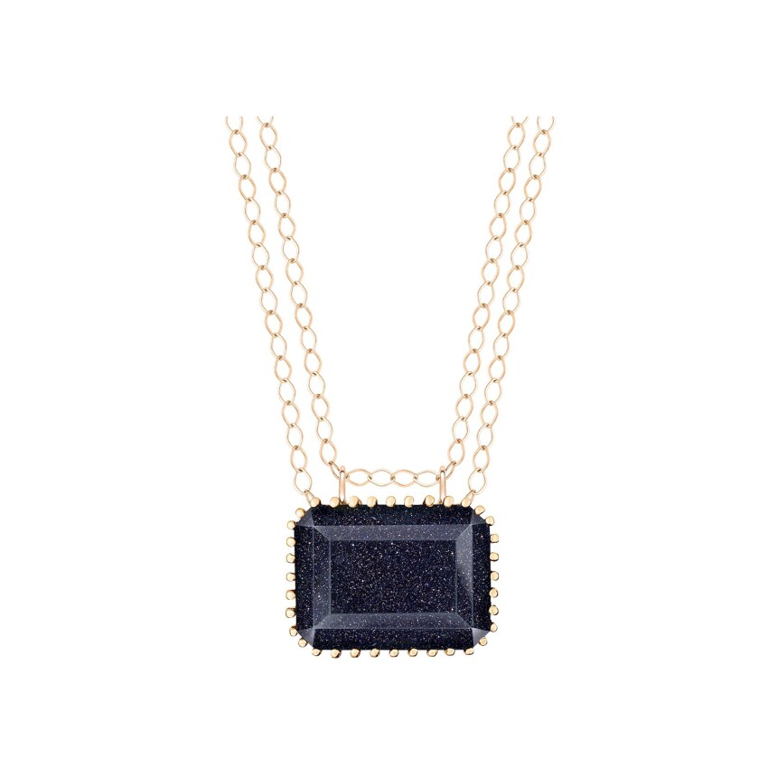 Collier Ginette Jumbo NY Midnight en or rose et pierre de sable bleu