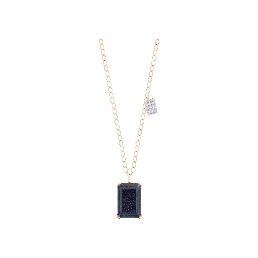 Collier Ginette NY Midnight en or rose, pierre de sable bleu et diamants