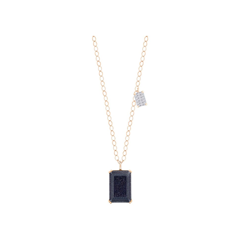 Collier Ginette NY Midnight en or rose, pierre de sable bleu et diamants