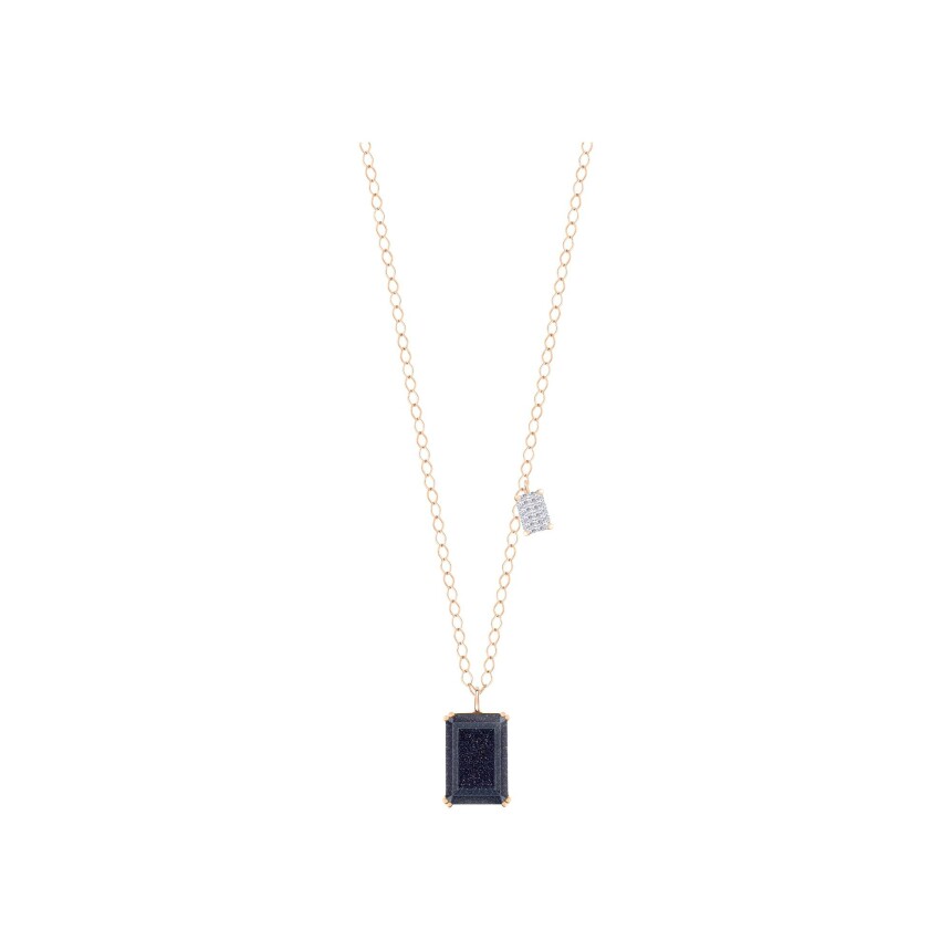 Collier Ginette NY Midnight en or rose, pierre de sable bleu et diamants