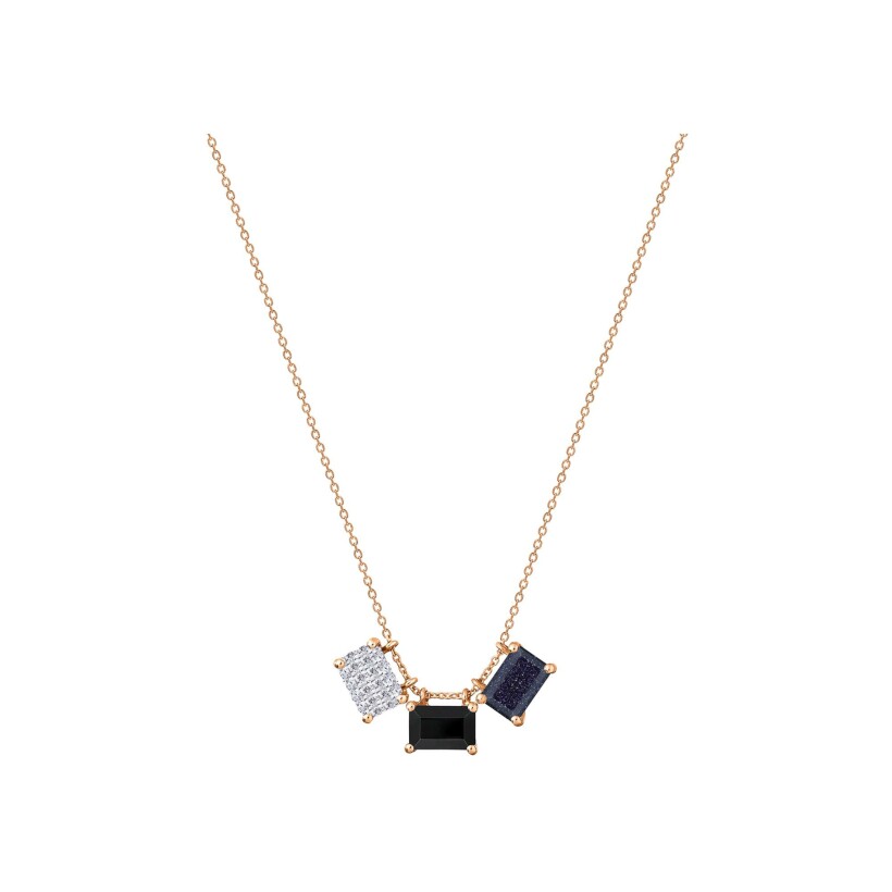 Collier Ginette NY Midnight en or rose, blue sand stone et diamants