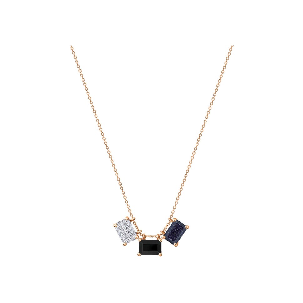 Collier Ginette NY Midnight en or rose, pierre de sable bleu , onyx et diamants