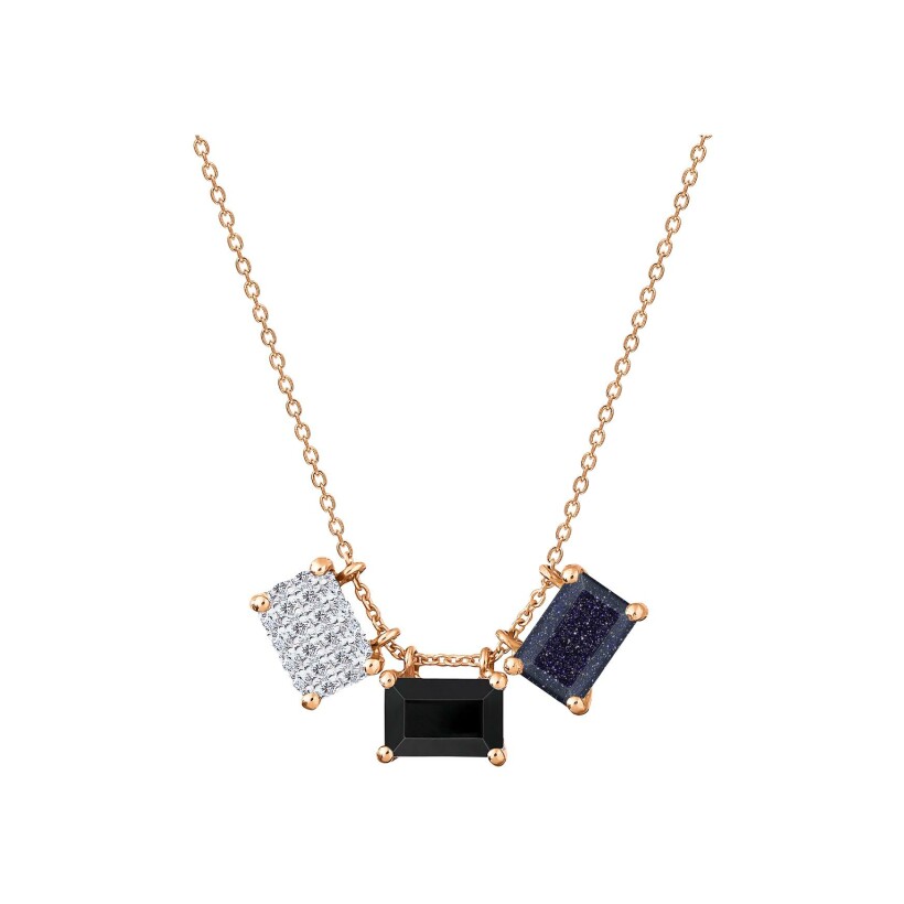 Collier Ginette NY Midnight en or rose, blue sand stone et diamants