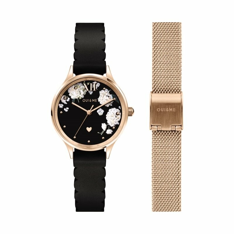 Coffret montre Oui & Me Bichette 241 et bracelet de montre en métal doré rose