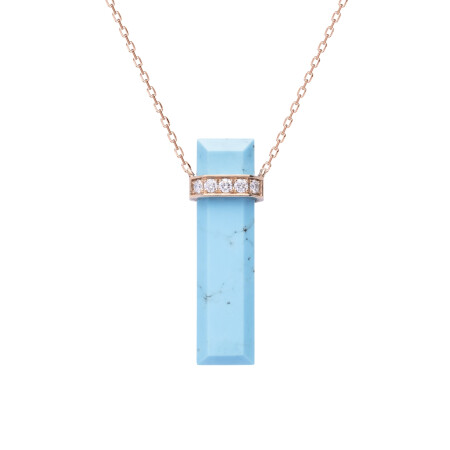 Heavenly Meteor pendant, pink gold, diamonds and turquoise, large size 