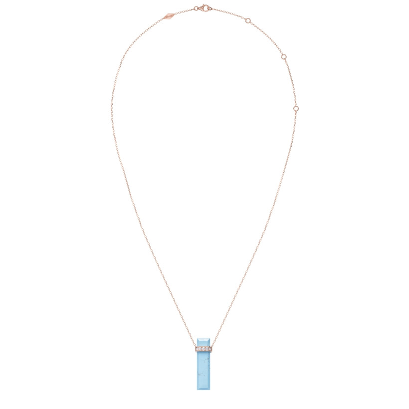 Heavenly Meteor pendant, pink gold, diamonds and turquoise, large size 