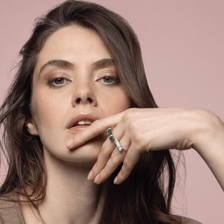 Heavenly Meteor ring, pink gold, diamonds and malachite