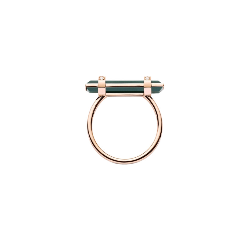 Heavenly Meteor ring, pink gold, diamonds and malachite