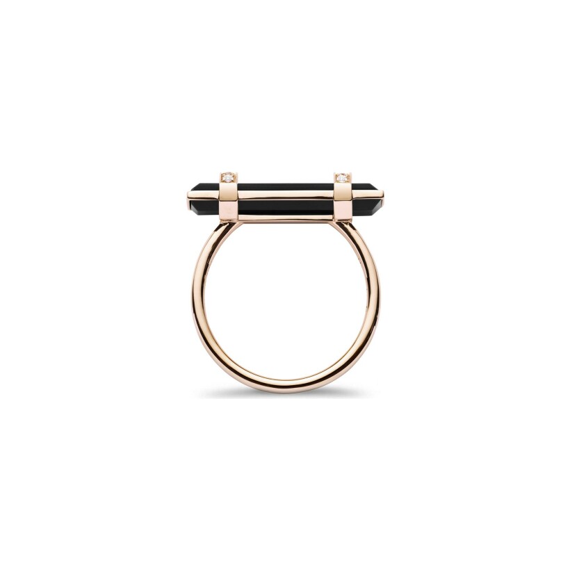 Heavenly Meteor ring, pink gold, onyx and diamonds 