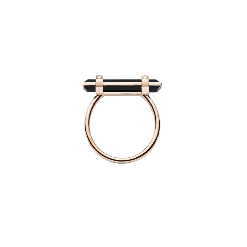 Heavenly Meteor ring, pink gold, diamonds and onyx