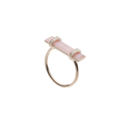 Heavenly Meteor ring, pink gold, diamonds and pink opale