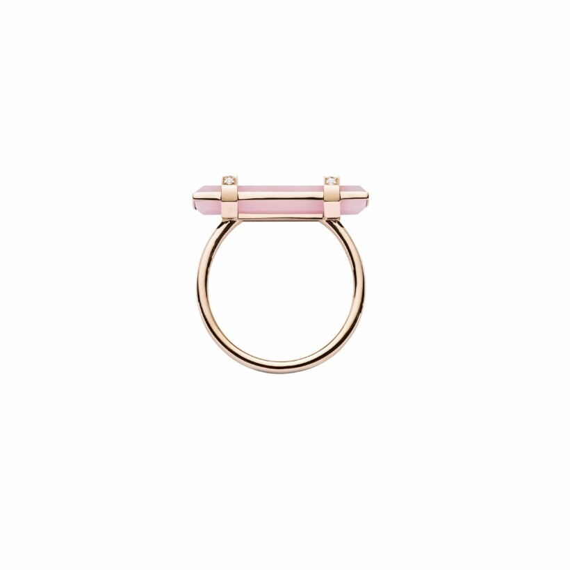 Heavenly Meteor ring, pink gold, diamonds and pink opale