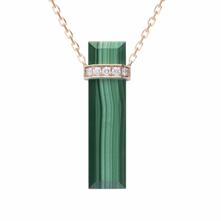 Heavenly Meteor long necklace, pink gold, diamonds and malachite