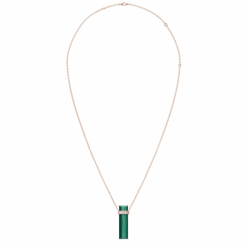 Heavenly Meteor long necklace, pink gold, diamonds and malachite