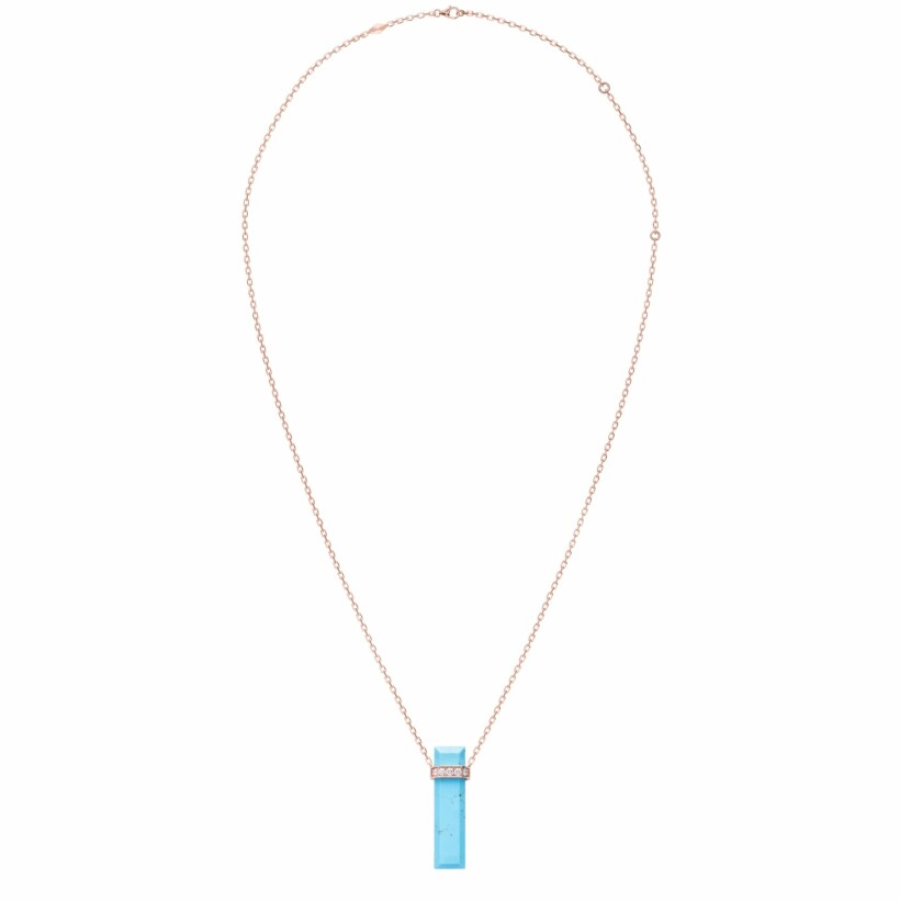 Heavenly Meteor long necklace, pink gold, diamonds and turquoise