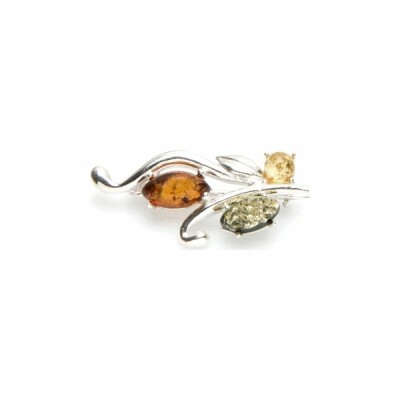 Broche en argent rhodié et ambre