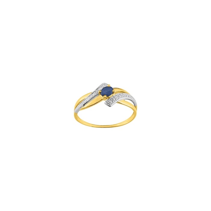 Bague en or jaune, rhodium, saphir et diamants