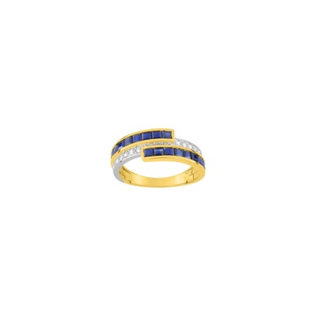 Bague en or jaune, or blanc, saphirs et diamants