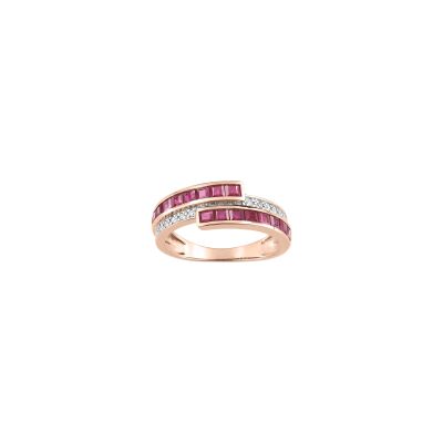 Bague en or rose, diamant 0.06ct et rubis