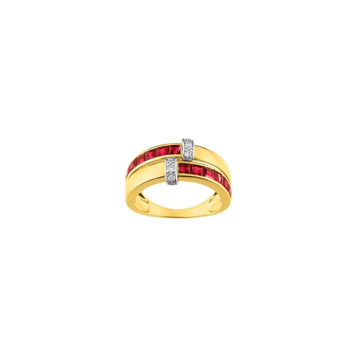 Bague en or jaune, or blanc, rubis et diamants