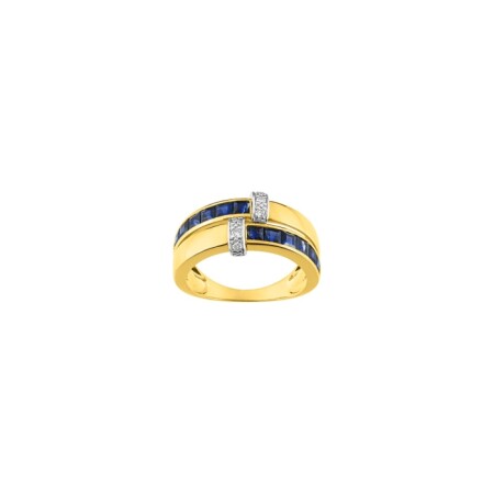 Bague en or jaune, or blanc, saphirs et diamants