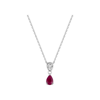 Collier en or blanc, rubis et diamant 0.01ct