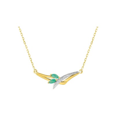 Collier en or jaune, émeraude et diamant 0.01ct