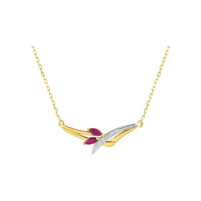 Collier en or jaune, or blanc, rubis et diamant 0.01ct