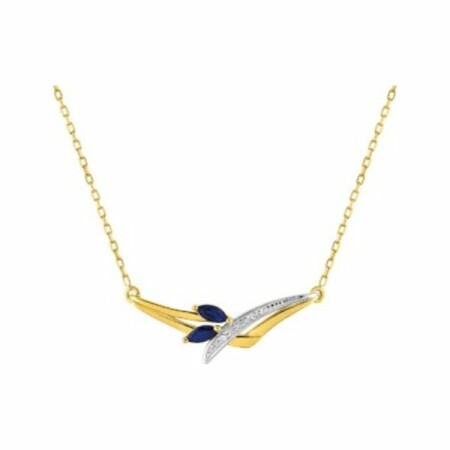 Collier en or jaune, or blanc, saphir et diamants de 0.01ct