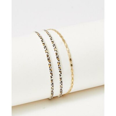 Bracelet FlowersforZoé MILA White Leo en cuir et métal, T1
