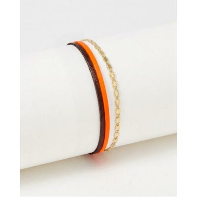 Bracelet FlowersForZoé MILA Golden Flame en cuir et acier, T2