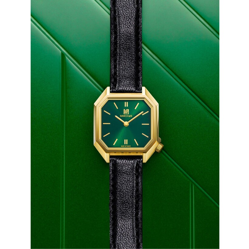 March LA.B Milady Mansart Electric 28 mm watch - Emerald - black goat