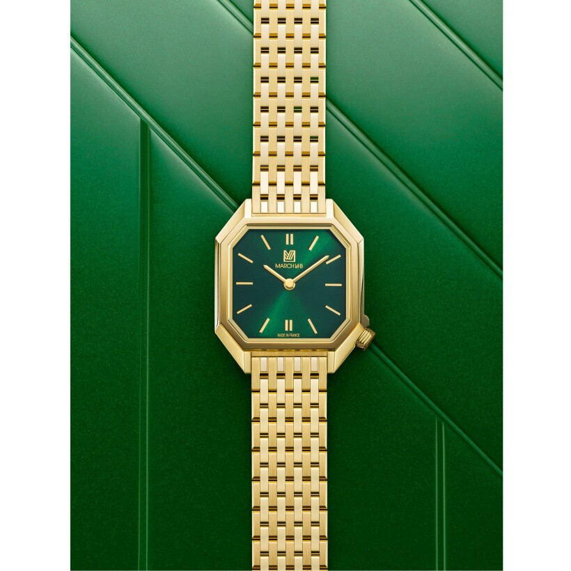 March LA.B Milady Mansart Electric 28 mm watch - Emerald - Brushed Polished Steel 9 Gold Links