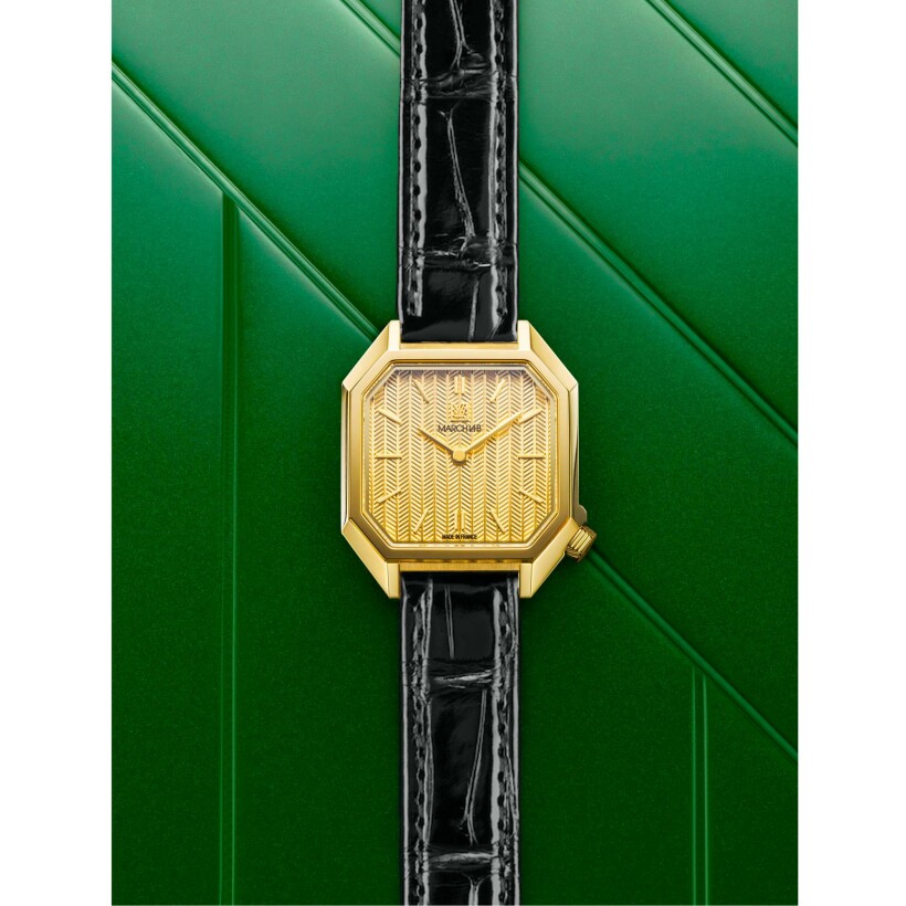 March LA.B Milady Mansart Electric 28 mm watch - Chevrons Or - black Alligator