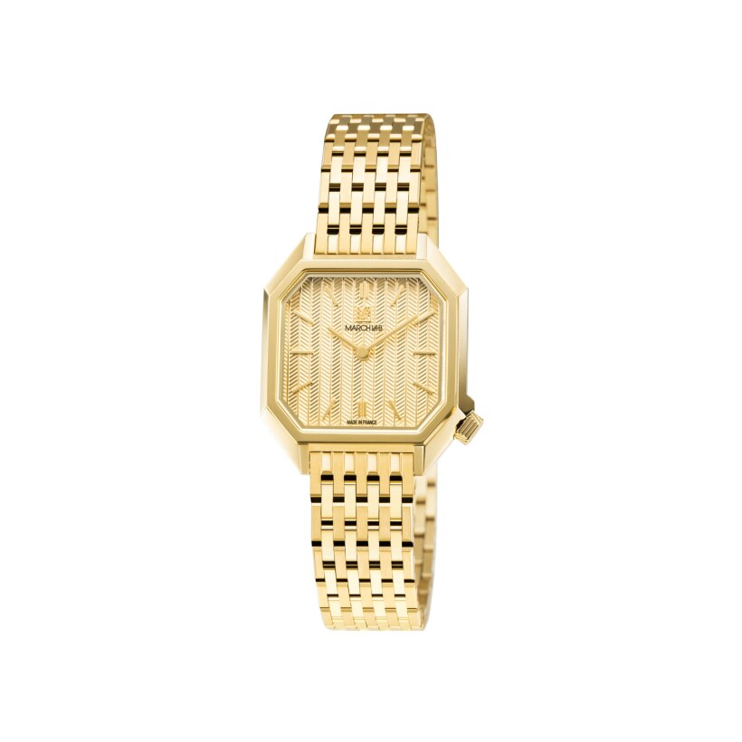 March LA.B Milady Mansart Electric 28 mm watch - Chevrons Or - Brushed Polished Steel 9 Gold Links