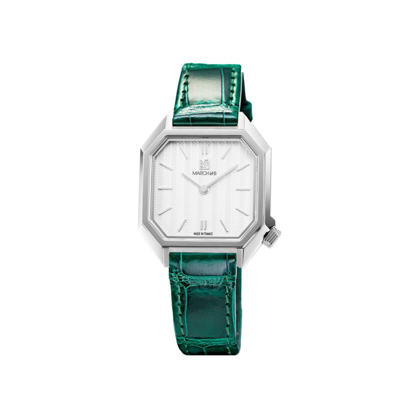 March LA.B Milady Mansart Electric 28 mm watch - Chevrons Blanc - Green Alligator