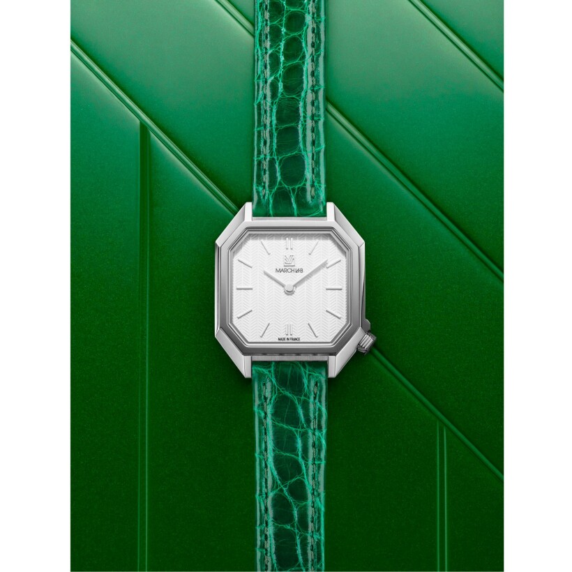 March LA.B Milady Mansart Electric 28 mm watch - Chevrons Blanc - Green Alligator
