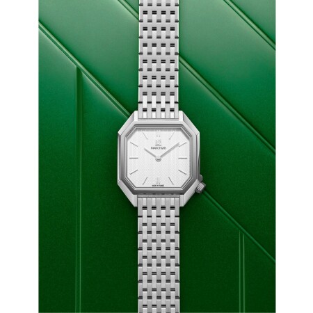 March LA.B Milady Mansart Electric 28 mm watch - Chevrons Blanc - Brushed Polished Steel 9 Links