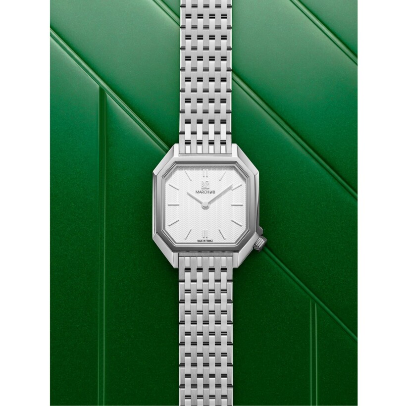 March LA.B Milady Mansart Electric 28 mm watch - Chevrons Blanc - Brushed Polished Steel 9 Links