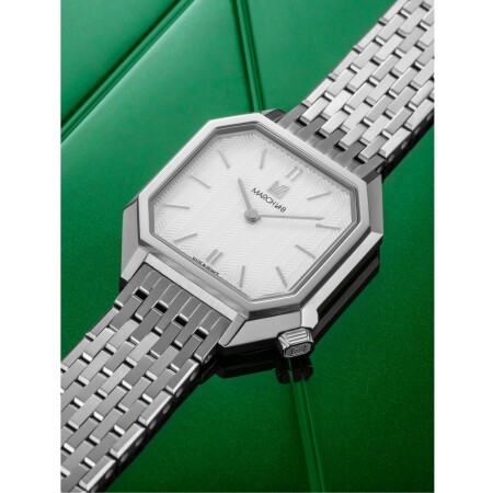 March LA.B Milady Mansart Electric 28 mm watch - Chevrons Blanc - Brushed Polished Steel 9 Links