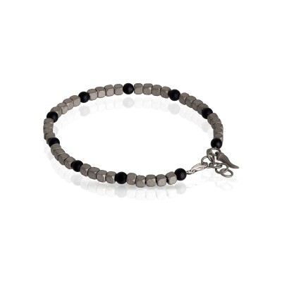 Bracelet Mano J en titane, or blanc et onyx